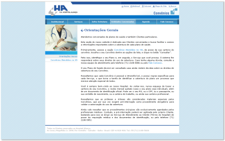 Print screen do site do Hospital Aliança