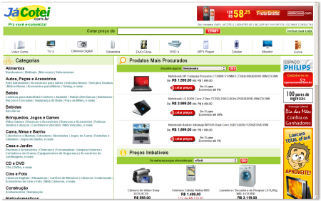 Print screen da tela do site JaCotei